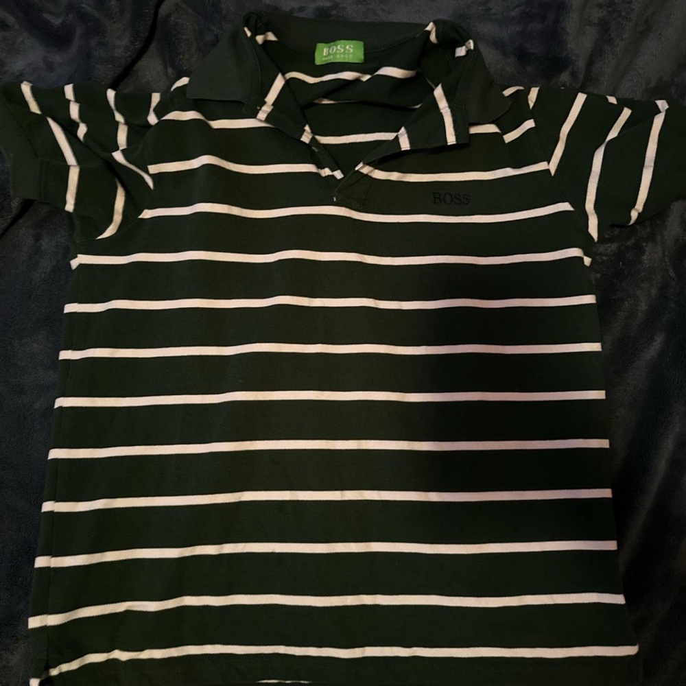Hugo Boss Kids Polo in Green and White Stripes